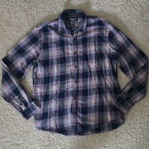 Forever 21 Men’s Navy, Purple & White Plaid Button-Down Shirt